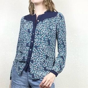 ANTHROPOLOGIE Moulinette Soeurs Vetements Blue Floral Silk Button Up Blouse